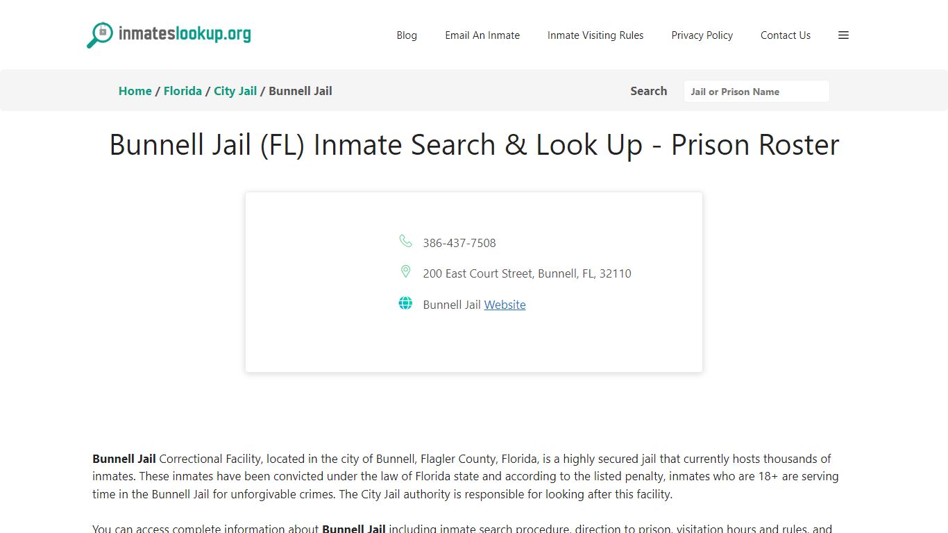 Bunnell Jail (FL) Inmate Search & Look Up - Prison Roster